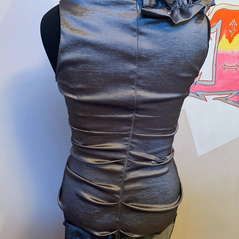 Form fitting silver dress with rhinestone accents. - Picture 3 of 4
